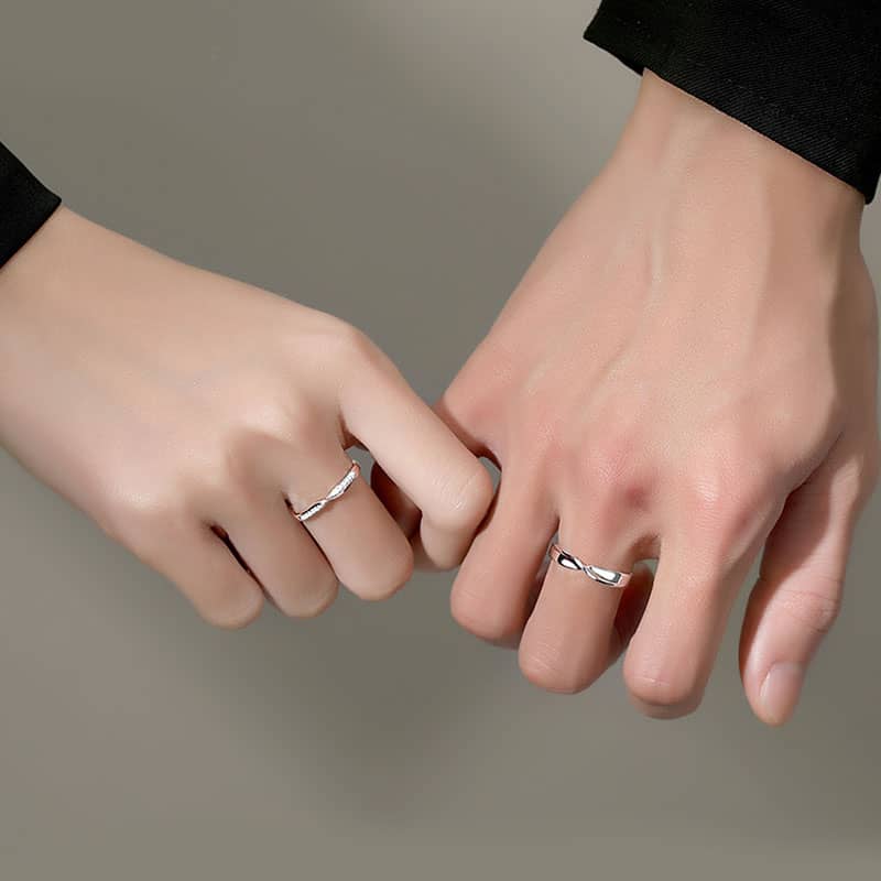 (image for) Diamond Accents Infinity Symbol Matching Couple Promise Rings Set In Sterling Silver